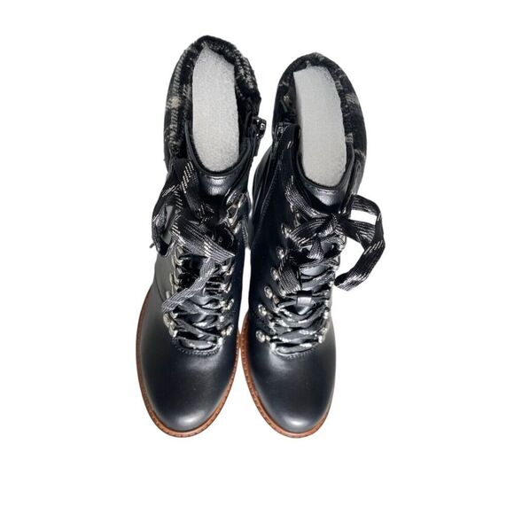 SUN STONE Womens Black Lace Up Octavia Round Toe Block Heel Hiking Boots, 9M - Picture 7 of 13